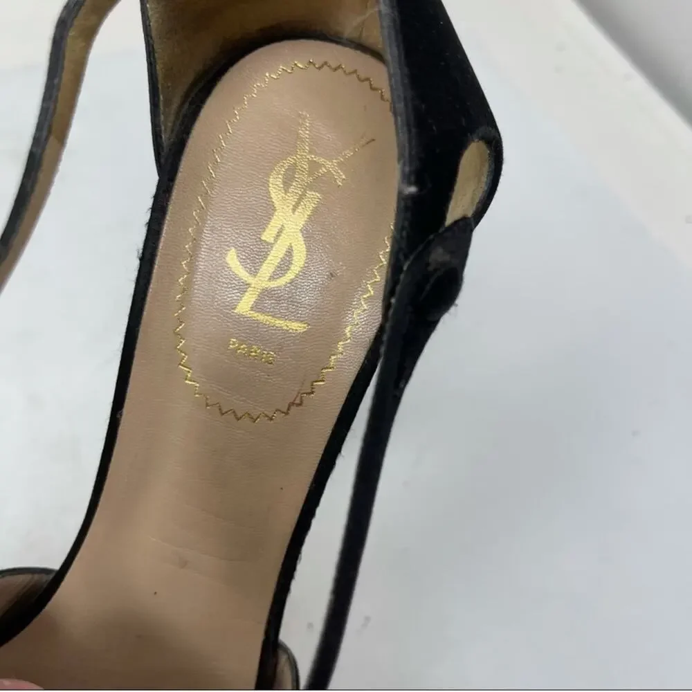 Yves Saint Laurent Vintage black satin platform ultra high heels size 39.5 - Picture 5 of 12